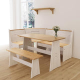 Gracava Breakfast Nook Table Set for Kitchen - White Bench Seating for Dining Room with Space Saving Solid Wood L Shaped Corner Dining Table Set Apartment for 4 to 6 People Gracava
