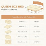 Sasttie Queen Comforter Set, 7-Piece Bed in a Bag, Pintuck Bedding Sets for All Season, Includes Comforter, Flat Sheet, Fitted Sheet, Pillowcases and Pillowshams, Beige Sasttie