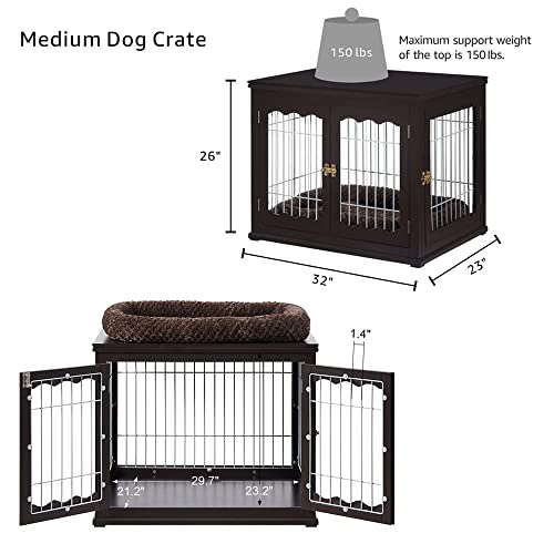 unipaws Furniture Style Dog Crate for Medium Dogs, Indoor Aesthetic Puppy Kennel, Modern Decorative Wooden Wire Pet House Dog Cage, Pretty Cute End Side Table Nightstand, Espresso…