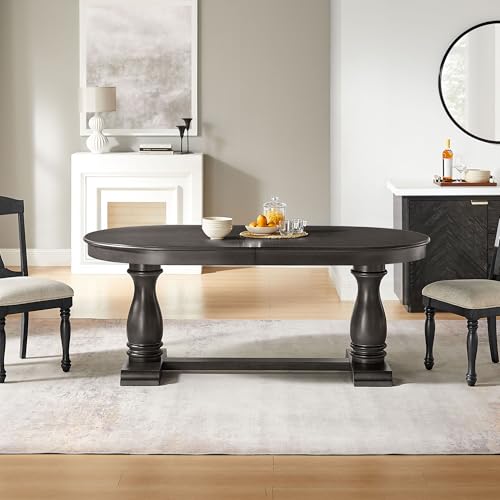 94.06" Extendable Dining Table for 6 8 10, Oval Solid Wood Large Long Kitchen Dining Room Table, Mid Century Modern Farmhouse Dinette Tables for Eating Dinner, Black Brown SCANORDIC