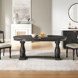 94.06" Extendable Dining Table for 6 8 10, Oval Solid Wood Large Long Kitchen Dining Room Table, Mid Century Modern Farmhouse Dinette Tables for Eating Dinner, Black Brown SCANORDIC