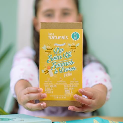 Kiss Naturals - Lip Balm Making Arts & Crafts Kit for Kids - with Organic Safflower Oil, Beeswax, Shea Butter - Stem DIY Body Care - Make 6 Lip Balms - Birthday, Holiday Gift for Girls & Boys Kiss Naturals