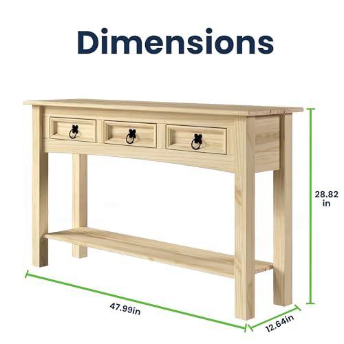 Furniture Dash Solid Wood Hall Table Console 47.9" W, 12.6" D, 28.8" H - Farmhouse Entryway Table with 3 Drawers, Office Hallway Foyer, Wooden - WoodArtSupply