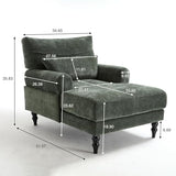 KEIKI Chaise Lounge Chair Indoor, Modern Leisure Sleeper Sofa Chair w/Double Deep Cushion, Accent Upholstered Reading Side Armchair, Recliner Arm Chairs for Living Room & Bedroom, Easy Assembly, Green