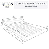 Allewie Queen Size LED Platform Bed Frame with Adjustable Headboard/No Box Spring Need/Easy Assembly/Faux Leather in Black Allewie