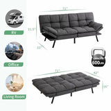 MUUEGM 71" Futon Sofa Bed, Convertible Couch Filled with Memory Foam, Modern Loveseat with Adjustable Backrest&Armrest, Sofas for Living Room,Game Room,Dormitory,Office.Grey Fabric MUUEGM