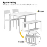DlandHome 4 Person Dining Table Set, Dining Table with 2 Chairs and 1 Bench,Rectangular Space-Saving Dinner Table with Two Benches for Kitchen DlandHome