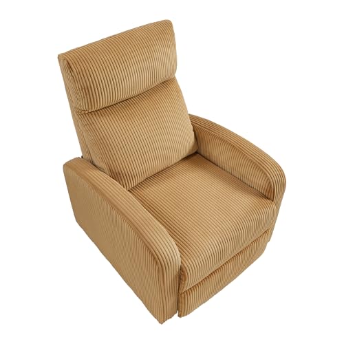 Lexicon Corduroy Pushback Recliner Chair Armchair Push Back Recliner, Solid Wood Frame and Metal Base, Easy Assembly Small Soft Single Sofa Accent Chair for Living Room/Office/Apartment, Yellow Lexicon