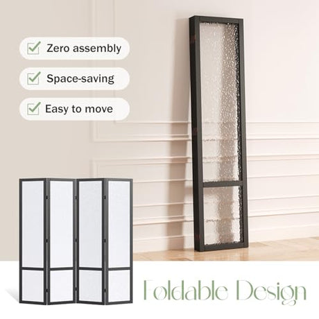 Acrylic Room Divider,4-Panel Freestanding Partition Screen, Frosted Translucent Privacy Panel - Lightweight Modern Divider for Home Office Studio (Black, 4 Panels) Svimi