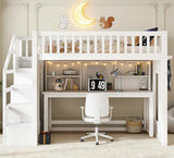 Bellemave Twin Loft Bed with Stairs and Movable Desk and Shelves, Wood Loft Bed with Storage Stairs for Kids, Teens, Adults, White Bellemave