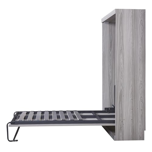 SOFTSEA Twin Size Murphy Bed for Living Room Farmhouse Wood Hidden Foldable Wall Bed Frame for Home Office, Can Be Folded Into a Cabinet, 2 in 1 Cabinet Bed, Gray SOFTSEA