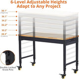 60" Adjustable Workbench with Power Outlet, Heavy Duty 2000 LBS Load Solid Hardwood Garage Work Table for Workshop, Office, Garage, Home with Wheels EcoSummer