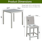 KEIKI 5-Piece Counter Height Dining Table Set with Square Table and 4 Upholstered Chair, for 4 Person, Modern Crystal Decoration Wooden Table Set, Easy Assembly, for Kitchen, Dining Room, Silver Grey KEIKI