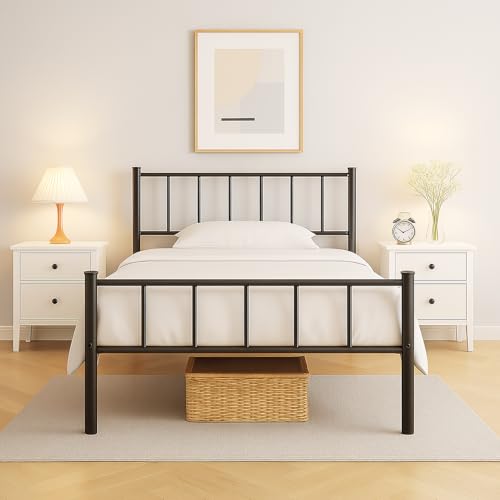 zizin Twin Size Metal Bed Frame with Headboard & Footboard 14 Inch Metal Platform Mattress Foundation Support with Steel Slat, Under Bed Storage, No Box Spring Needed zizin
