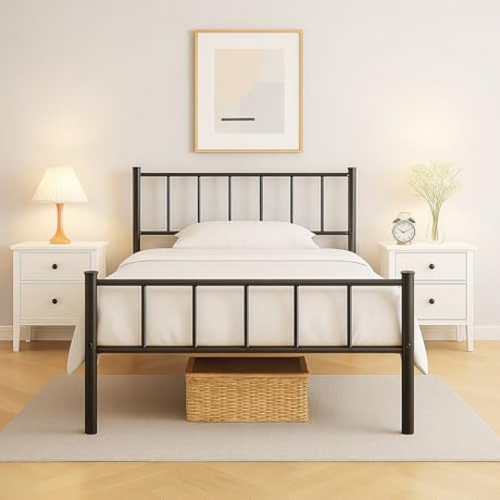 zizin Twin Size Metal Bed Frame with Headboard & Footboard 14 Inch Metal Platform Mattress Foundation Support with Steel Slat, Under Bed Storage, No Box Spring Needed zizin