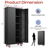 LMTC 71" H Garage Storage Cabinet with 4 Adjustable Shelves and Wheels, Lockable Metal Storage Cabinet for Garage, Home, Warehouse, Assembly Required,Black LMTC