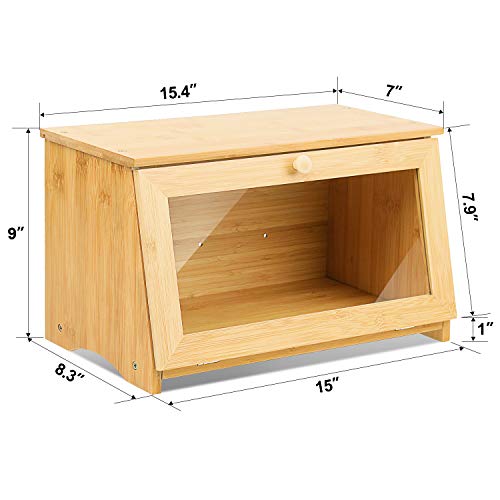 HOMEKOKO Wood Bread Box for Kitchen Counter, Single Layer Bamboo Large Capacity Food Storage Bin (NATURAL) - WoodArtSupply