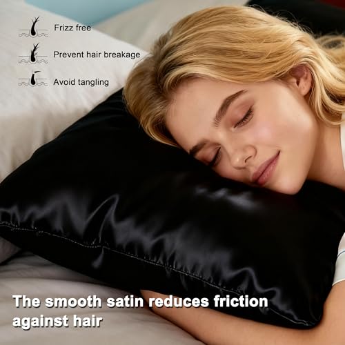 COZYXWORLD 4 Piece Satin Silky Sheet Set King Size, Smooth Surface Friction Less for Hair & Skin Care, Deep Pocket Cooling Bedding, Black COZYXWORLD