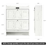 VFF Deodorizing Storage 2 Flip Drawers, LED Touchscreen Freestanding Organizer with Wooden Leg, Narrow Shoe Rack Cabinet for Hallway, Bedroom and Entryway, 31.5 x 9.5 x 41.57 inches, Rustic White VFF