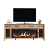 BELLEZE 74 Inch Rustic TV Stand with 48" Electric Fireplace, Extra Large Entertainment Center with Storage Cabinets & 4 Drawers, Media Console Table for Living Room Bedroom (Camel) BELLEZE