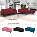 Lesofair 77” Velvet Sofa Bed with Adjustable Armrests and Backrests,Tufted Convertible Futon Couch with Nailhead Trim, Loveseat Modern Velvet Sleeper Sofa for Living Room,Bedroom,Office, Red Lesofair