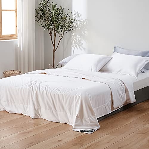 Mommesilk Silk Comforter Full Summer Lightweight Pure Natural Silk Duvet Insert Cotton Cover Quilt White 76"x87", Net Net Filling Weight 0.5kg Mommesilk