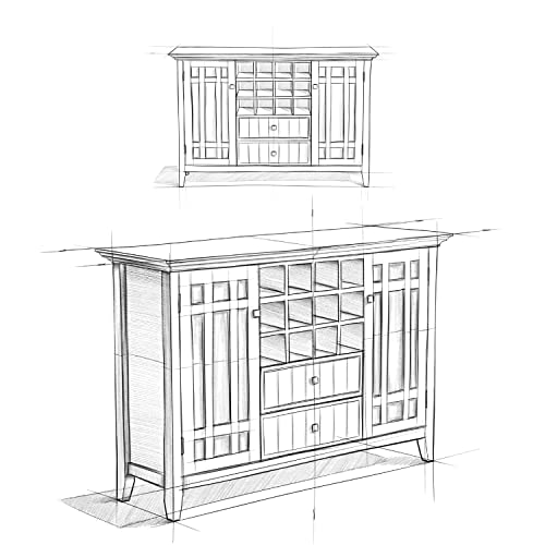 SIMPLIHOME Bedford Solid Pine Wood 54 inch Rustic Sideboard Buffet Credenza in Distressed Grey features 2 Doors, 2 Drawers and 2 Cabinets with 12 Bottle Wine Storage Rack SIMPLIHOME