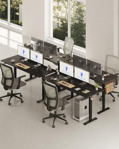 FLEXISPOT 71 x 32 Inch Large Standing Desk, Stand Up Desk with Splice Board, Rising Desks for Home Office, Office Desk with Headphone Hook (Black Frame + Black Top, 2 Packages) FLEXISPOT