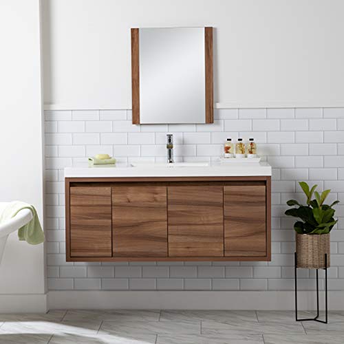 Spring Mill Cabinets Kelby 48 Inch Modern Floating Bathroom Vanity with White Single Sink Top, 2-Door Cabinet, 2 Soft-Close Drawers, 48.5" W x 18.75" D x 22.25"