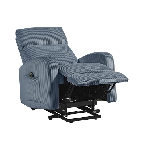 Lexicon Power Lift Recliner Chair for Elderly with Remote Control, Gentle Lift Motion, Side Pocket Armrest, Corduroy Upholstered Electric Recliner for Living Room/Bedroom, Easy Assembly, Midnight Blue