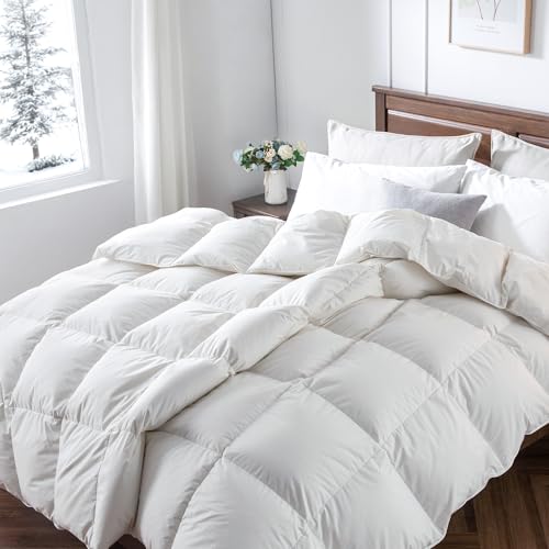 DownAero™ Feather Down Comforter 100% Cotton, High Fill Power Medium Warmth for All Season Duvet Insert, California King Comforter White DownAero