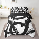 Erosebridal Black White Abstract 7 Piece Comforter Set King Bed in A Bag Modern Graffiti Minimalist Line Bedding Set Simple Sketch Cool Unique Geometric Sheet Set Ink Painting Aesthetic Quilt Erosebridal