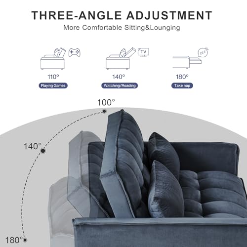 3 in 1 Convertible Sleeper Sofa Bed, Futon Couches for Living Room with Side Pocket | Adjustable Backrest| Velvet Fabric | Pull Out Couch | Love seat Sofa|2-seat Sofa Bed (Black) Generic