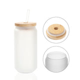PYD Life Sublimation Glass Cans Blanks Frosted 18 OZ with Bamboo Lid and Clear Glass Straw Beer Cans Wide Mouth Jar Tumbler Cups Mugs for Iced Coffee,Juice,Soda,Drinks,Beer PYD Life