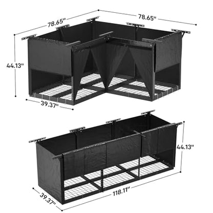 L Shaped Overhead Storage Rack with Stable Oxford Cover, Height Adjustable Garage Storage Organization System, Heavy Duty Reversible Garage Ceiling Storage Rack for Garage, Warehouse, Load 700LBS