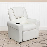 Flash Furniture Vana Vinyl Kids Recliner with Cup Holder, Headrest, and Safety Recline, Contemporary Reclining Chair for Kids, Supports up to 90 lbs., White