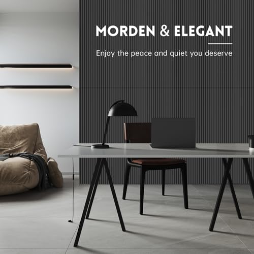 Wood Slat Wall Panel | 2 Pcs Soundproof Wall Panels 48" x 24.5" Wood Wall Panels 3D Sound Dampening Panels Wall Decoration - Black RITOLLO