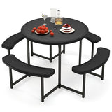 Giantex Picnic Table Bench Set for 4-8 Person, Round 37” Outdoor Dining Table w/Umbrella Hole, HDPE Tabletop, Metal Frame, Patio Furniture Set for Backyard Porch Lawn, 1400lb Capacity (Black,Round) Giantex