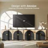 BELLEZE 65 Inch Fluted Buffet Cabinet with Storage, Symmetrical Arc Accent Sideboard Large Console Table for Dining Room, Kitchen, and Living Room (Camel) BELLEZE