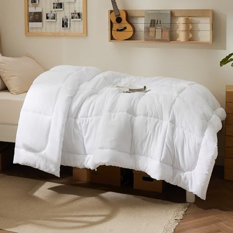 Bedsure Comforter Duvet Insert - Quilted Comforters Twin Size, All Season Duvet, GentleSoft Down Alternative Bedding, with 8 Tabs, Gifts for Women/Men, White, Twin 88 x 68 Inches Bedsure