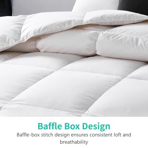 APSMILE Luxury 100% Organic Cotton All Season Down Feather Fibers Comforter Twin Size Duvet Insert, Fluffy Fill Power 34oz Medium Warmth Bed Comforter (68x90, Ivory White) APSMILE