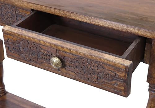 COTTON CRAFT Solid Wood Accent Console Table - Hand Carved Sofa Table - Hallway Entryway Two Drawers Small Space Transitional Traditional Farmhouse Easy Assembly - 36 W x 32 H x 11 D - Antique Brown COTTON CRAFT