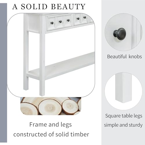 Merax Long Entryway Table with Storage Drawers and Bottom Shelf, 60" Farmhouse Narrow Console Table Sofa Table for Entryway, Antique White Merax