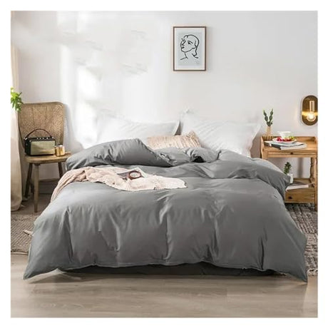 YUSIWOAL Fashion Duvet Cover Sets Cotton Gray Quilt Cover Single Double Queen Bedding Sets 4pcs Pillowcase Boys Solid Comforter Cover Sets,Summer Duvet Cover sets(Queen) YUSIWOAL