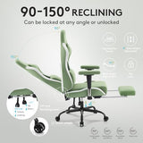 Morkprism Gaming Chair Breathable Fabric,Computer Office Chair with Footrest,Massage Lumbar Support and Gel Pad,Ergonomic Reclining Gamer Chair with Adjustable Armrests and Spring Cushion Green Morkprism