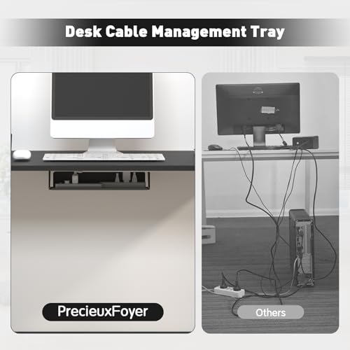 PrecieuxFoyer Dual Motor Standing Desk Frame, Electric Adjustable Legs with Memory Presets, Stand Up Desk Frame Workstation, with Cable Management Tray, 2pcs Headphone Hook, for Home Office PrecieuxFoyer