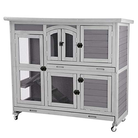 Aivituvin Bunny Cage Rabbit Hutch Indoor Rabbit Cage with Wheels Outdoor Rabbit House with Two Plastic Tray, Foldable Door (Gery) Aivituvin