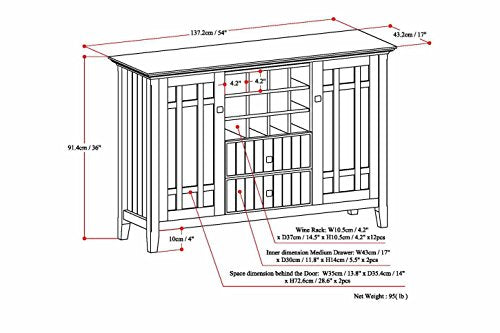 SIMPLIHOME Bedford Solid Pine Wood 54 inch Rustic Sideboard Buffet Credenza in Distressed Grey features 2 Doors, 2 Drawers and 2 Cabinets with 12 Bottle Wine Storage Rack SIMPLIHOME
