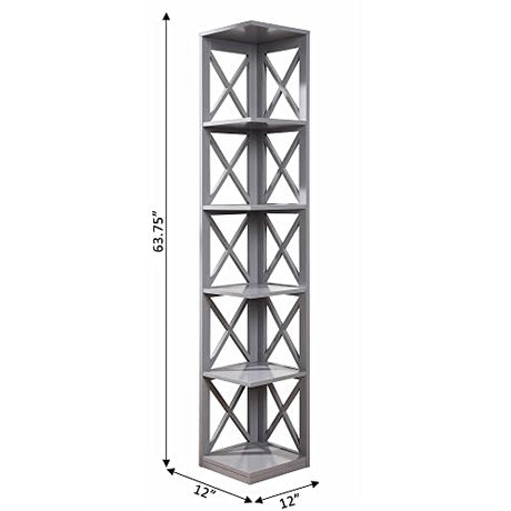 Convenience Concepts Oxford Corner Bookcase 12" - 5-Tier Slim Farmhouse Bookcase for Modern Living & Family Room, Media Storage Organizer for Home Office Library, Tall Shelving Unit, Gray Convenience Concepts