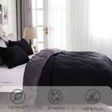 Wamsound Twin Comforter Set Black - 3 Pieces Luxury Soft and Lightweight Down Alternative Bedding Set Fluffy Blanket Quilt for All Season 1 Comforter(68"×86") & 1 Pillow Sham(20"×26") Wamsound